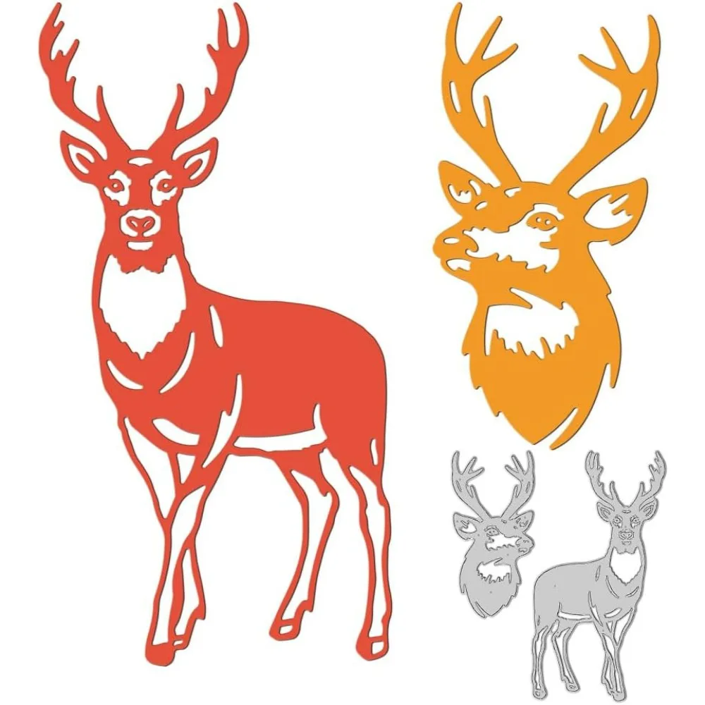 2Pcs Realistic Forest Deer Cutting Dies Metal Deer Head Die Cuts Embossing Stencils Template for Paper Card Making Decoration