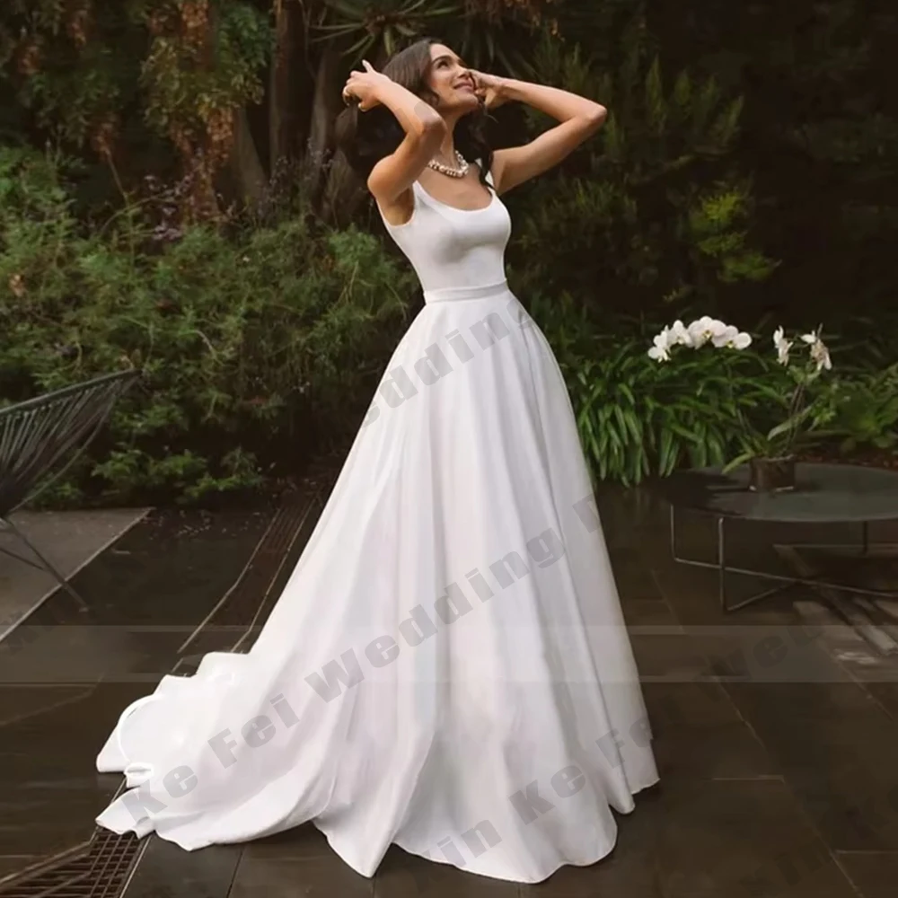 Proste damskie suknie ślubne satynowe seksowne z odkrytymi ramionami kwadratowy dekolt księżniczka suknie ślubne formalne na bal imprezę szyte na miarę 웨딩드레스 Robe