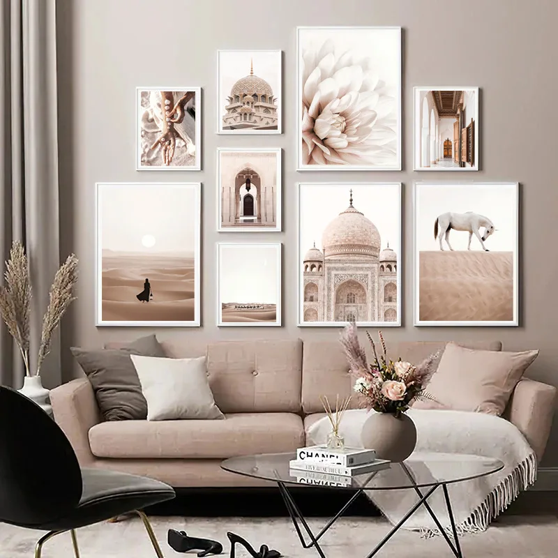 

Nordic Poster Taj Mahal Pick Shell Desert Woman Centaur Camel Poster Wall Art Canvas Painting Living Room Decoration Pictures
