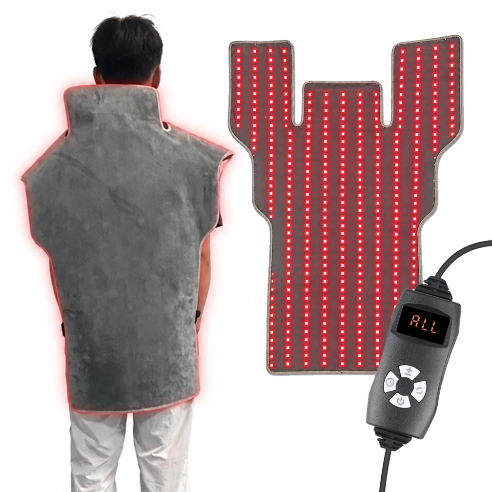 660NM 850NM NIR Red Light Therapy, Full Back Wrap Heated Pad, Wearable Shawl Design, Neck Shoulder Back Pain Relief Mat, Timer