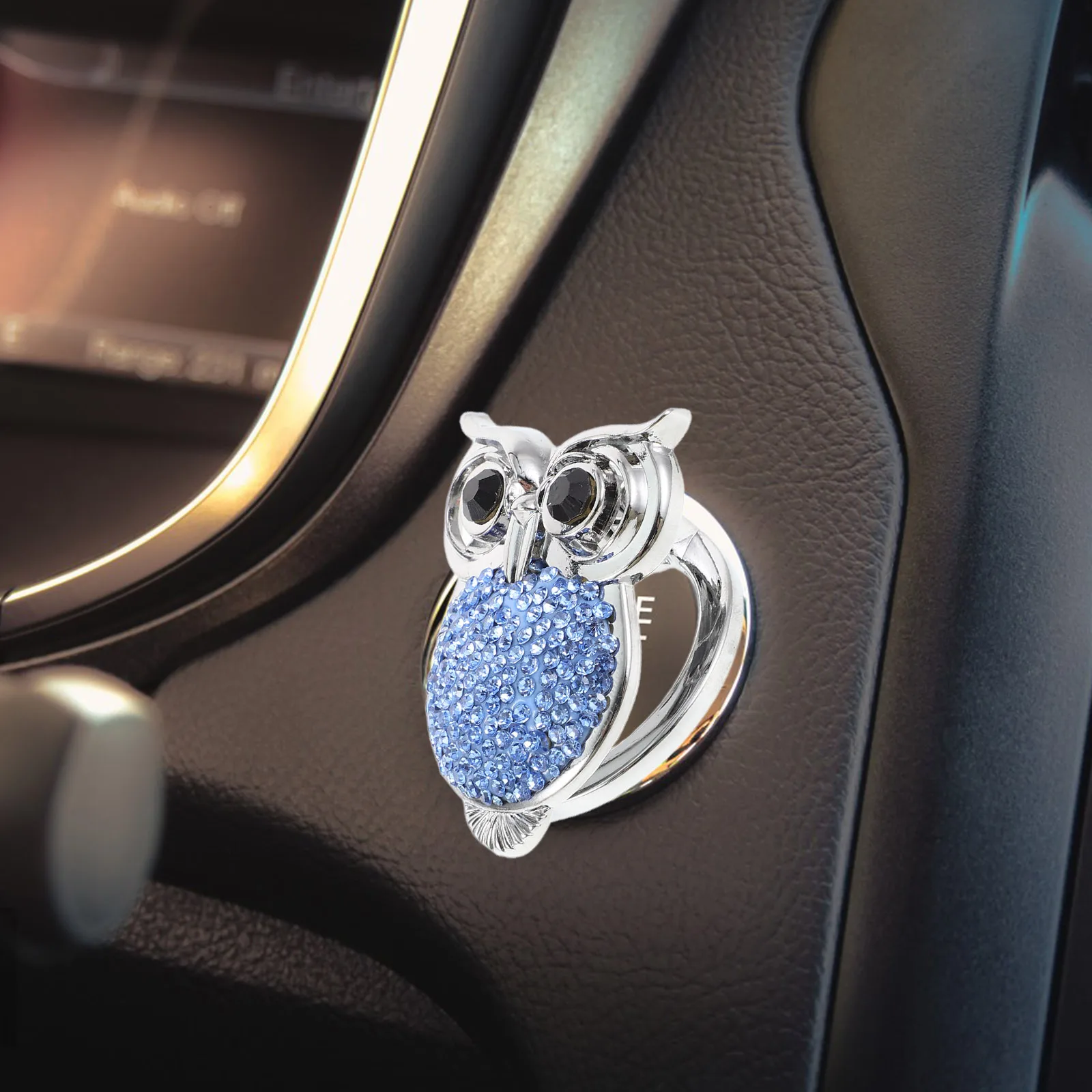 

Cute Bling Owl Push To Start Button Cover Anti-Scratch Waterproof Engine Ignition Protector Decorative Trim For Women Universal