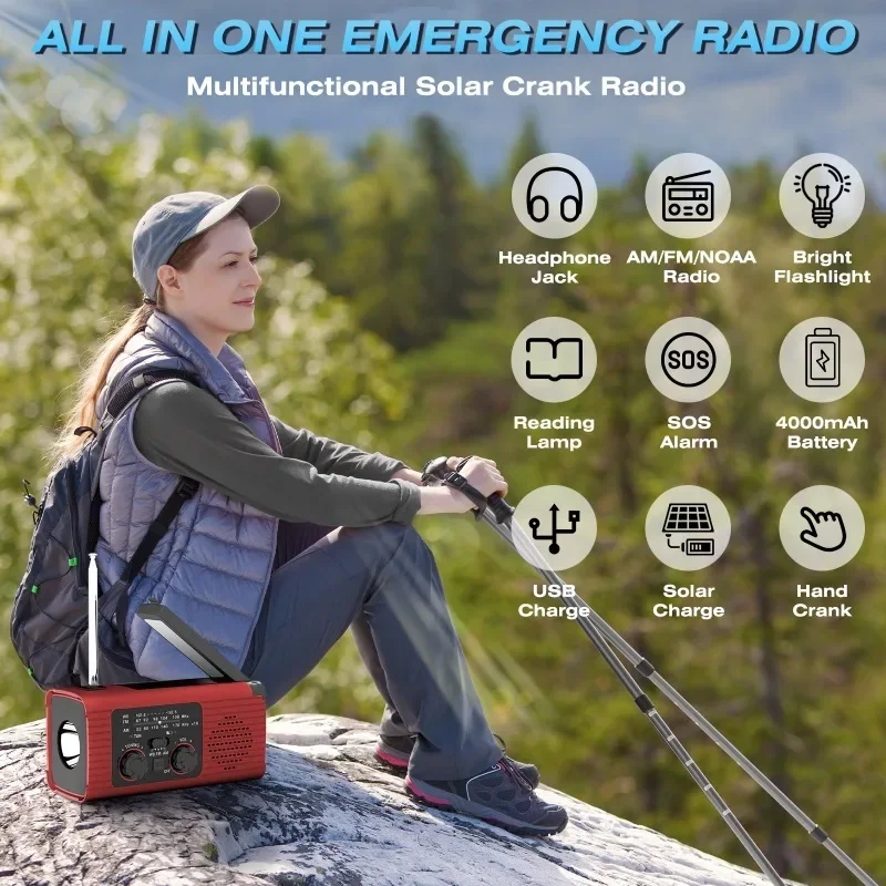 Emergency Solar Power Radio Hand Crank Radio AM/FM/NOAA Global receiver LED Torch Reading Light SOS Alarm Outdoor portable