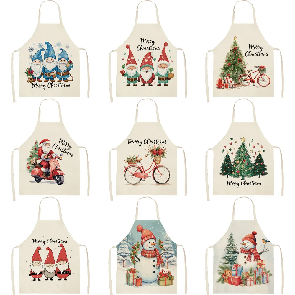 Christmas decoration apron gnome Santa Claus snowman print kitchen restaurant oil-proof and stain-proof