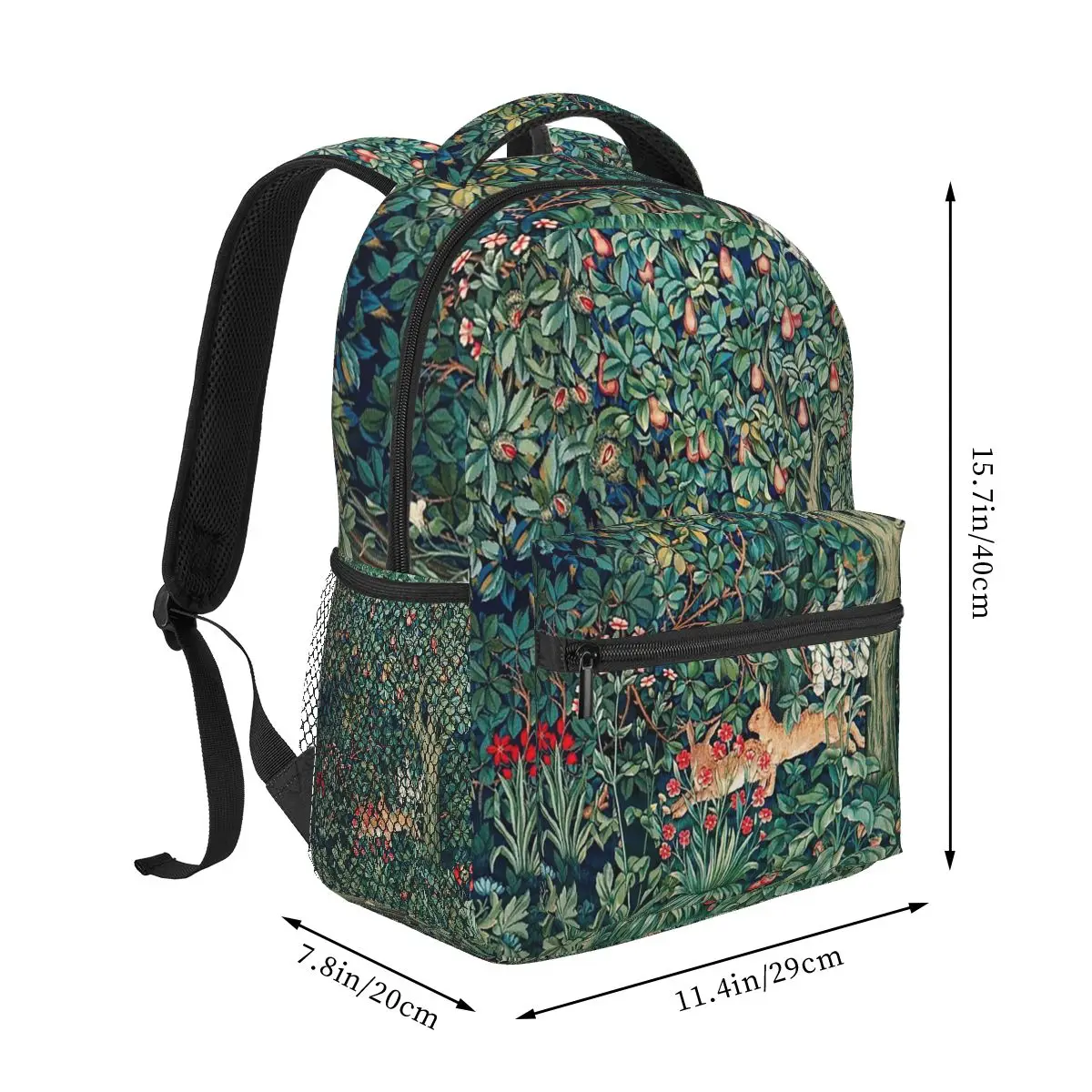 GREENERY, FOREST ANIMALS Hares Blue Green Red Floral Tapestry Backpacks Boys Girls Bookbag School Bags Kid Rucksack Shoulder Bag