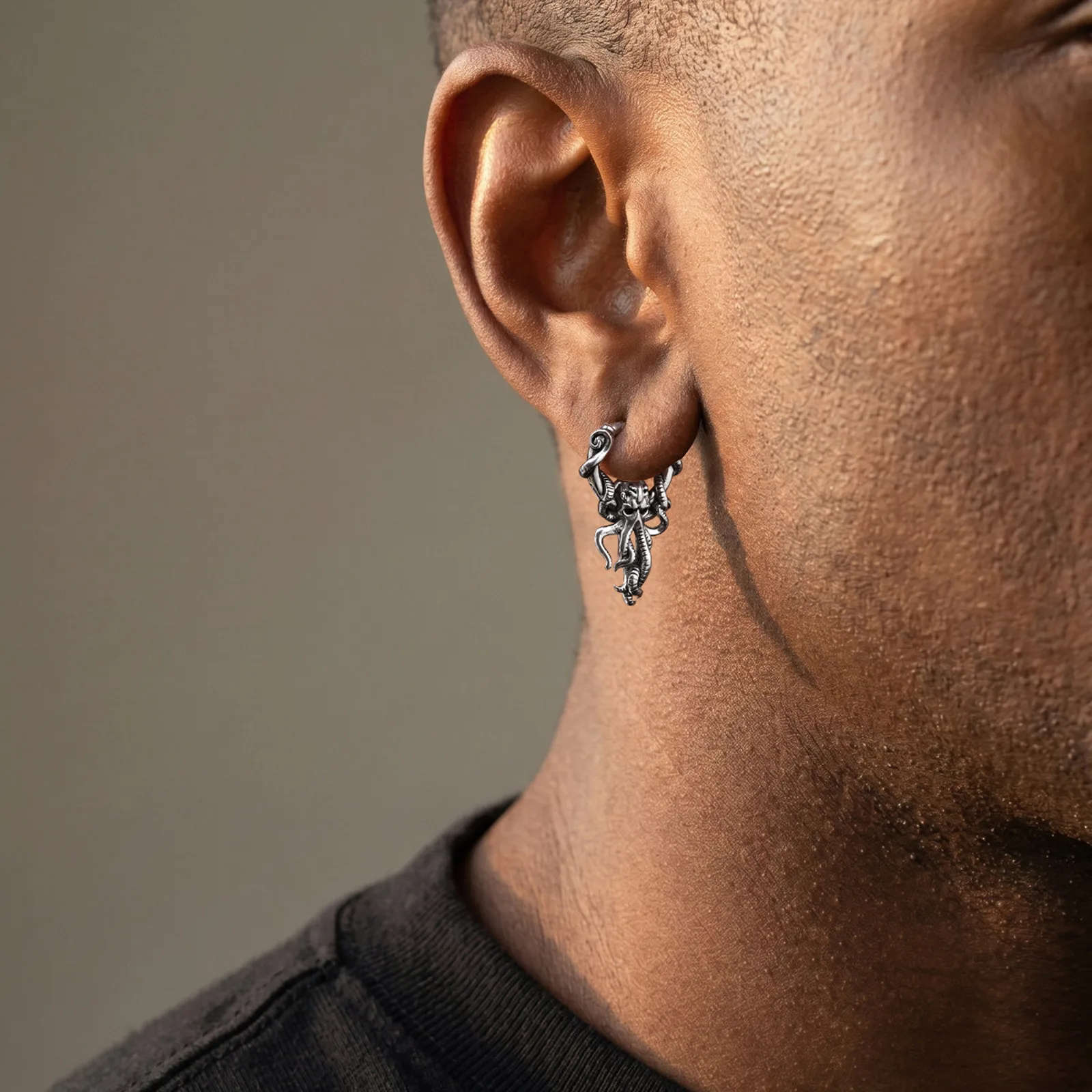 Punk Octopus Hoop Earrings for Men,Stainless Steel 3D Marine Animal Earring,New Trendy Jewelry
