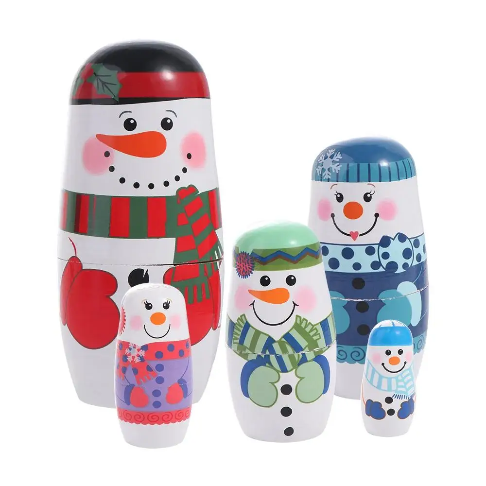 

Cute 5Pcs/Set Xmas Matryoshka Doll Wood Smooth Snowman Russian Doll Safe craft Christmas Nesting Dolls Kids
