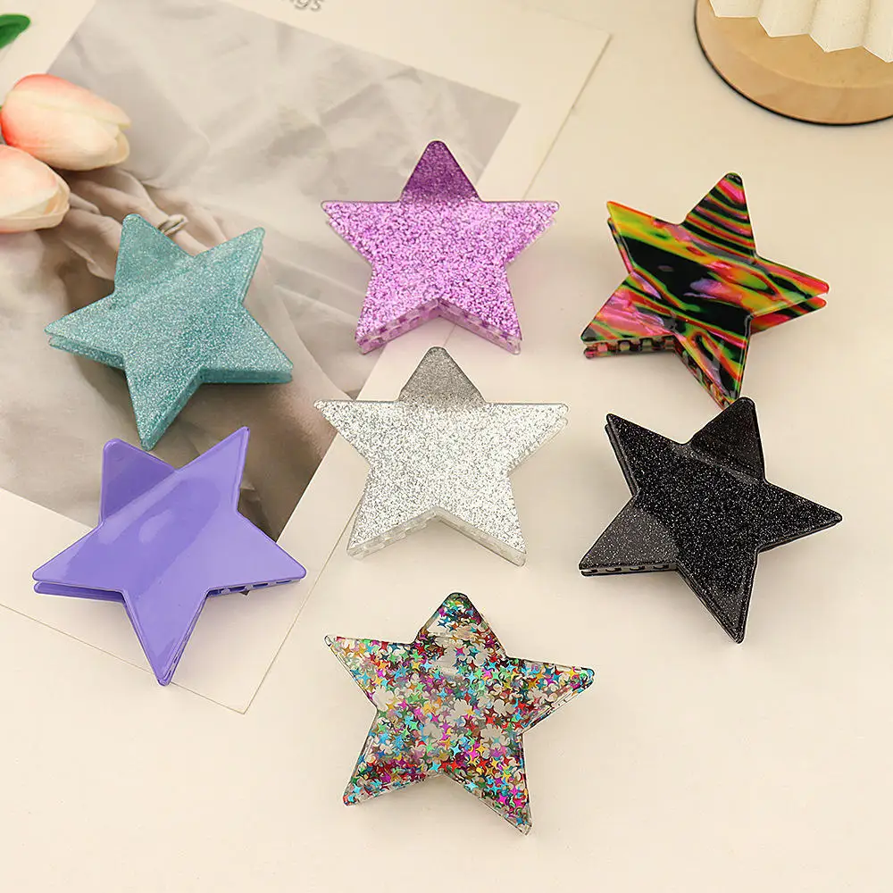 Korean Cool Y2k Star Hair Clips Acetate Large Hair Claw Clip Shiny Pentagram Shark Clip Women Hairpin Hair Accessories For Girls