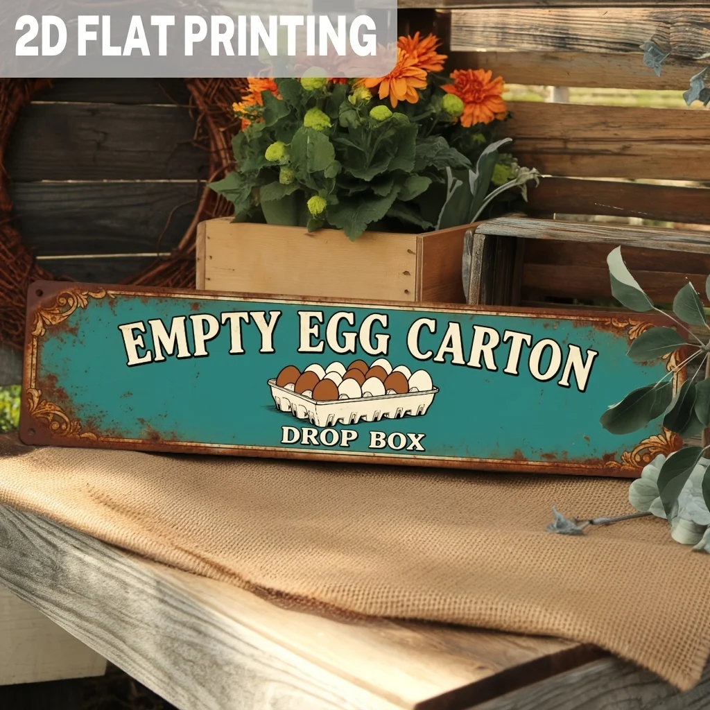 1pc Classic, Empty Egg Carton Drop Box, Metal Sign, Farmhouse Rustic Design, Wall Art, Kitchen, Farmhouse, Backyard, Porch