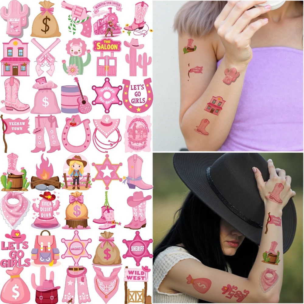 63pcs Temporary Tattoo Cowboy Stickers Waterproof Long-lasting Body Stickers Western Stickers For Men Children Arms