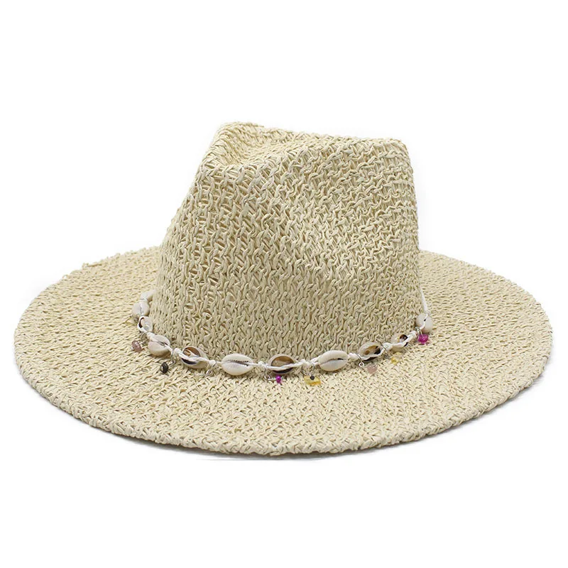 Shell-decorated Hollow Bow Straw Hat For Women, Summer Breathable Sun Protection Hat, Outdoor Travel Beach Sun Hat