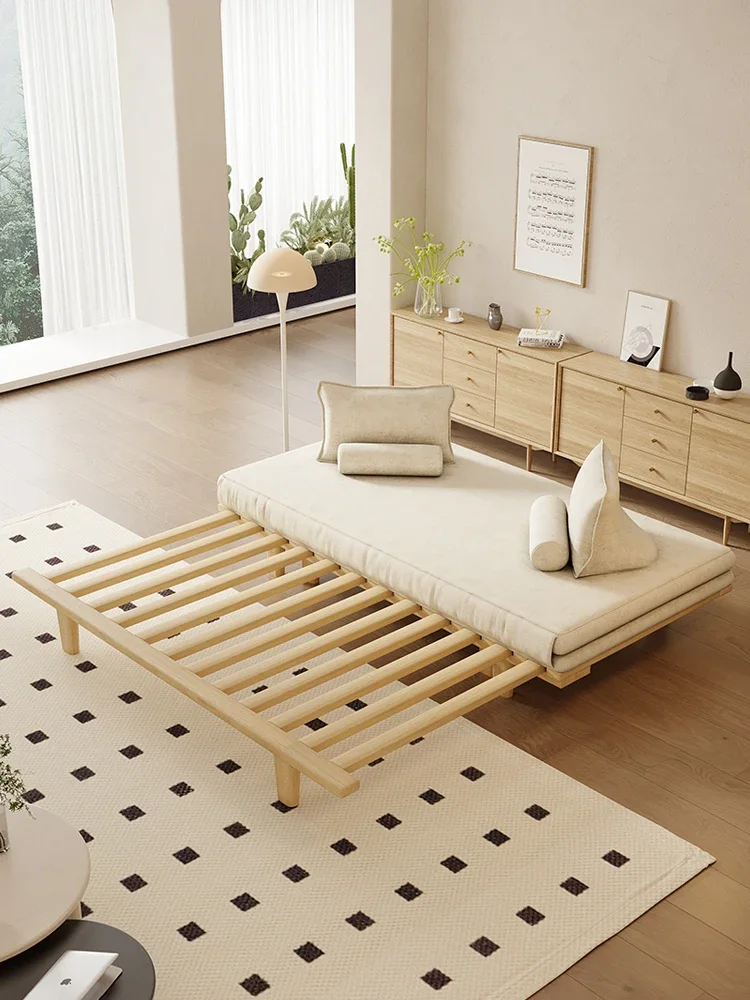 Japanese-style bedless sofa bed, solid wood, foldable pull-out dual-purpose