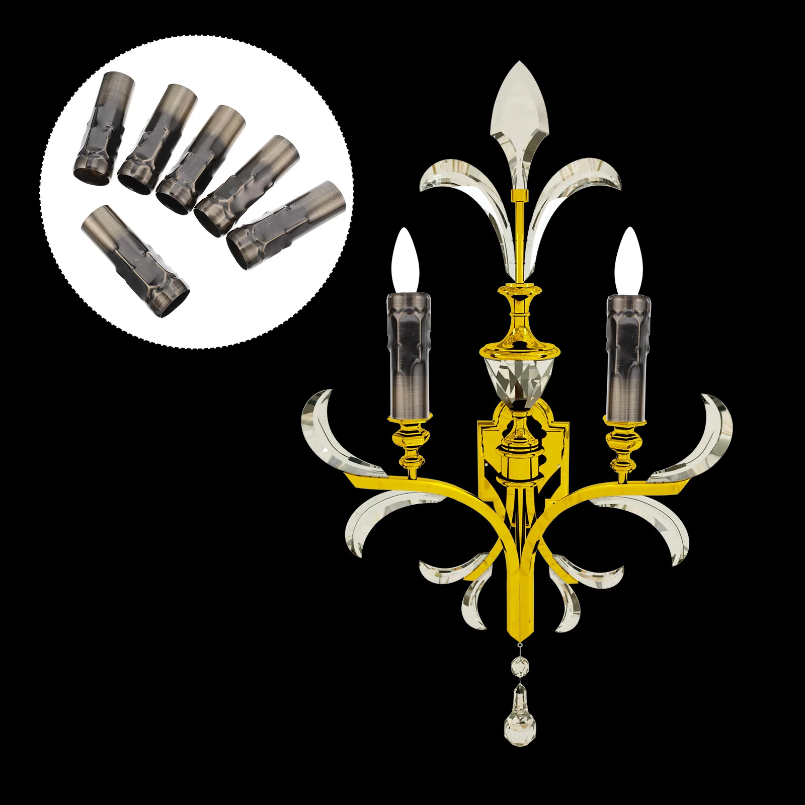 

6pcs European Crystal Chandelier Sleeves E14 Socket Covers Teardrop Iron Tube Replacement For Retro Lamp Holder Lighting