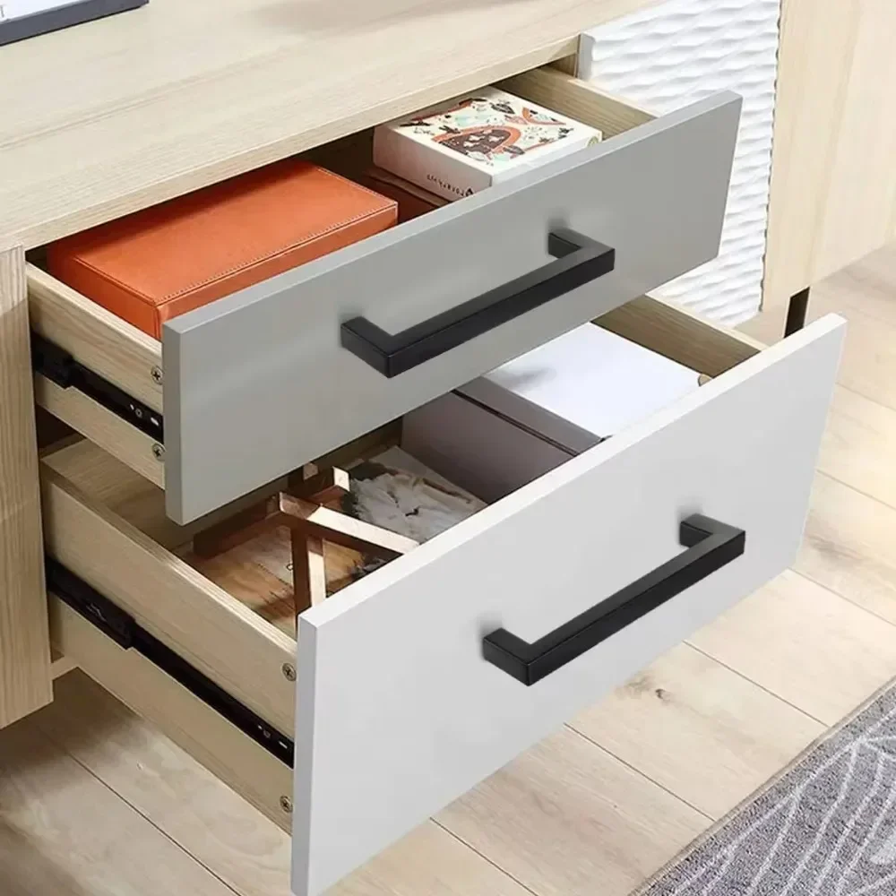 6pcs Square Furniture Hardware Cabinet Handle Stainless Steel Door Knobs Cupboard Drawer Pulls 64mm 128mm 160mm 224mm 256mm