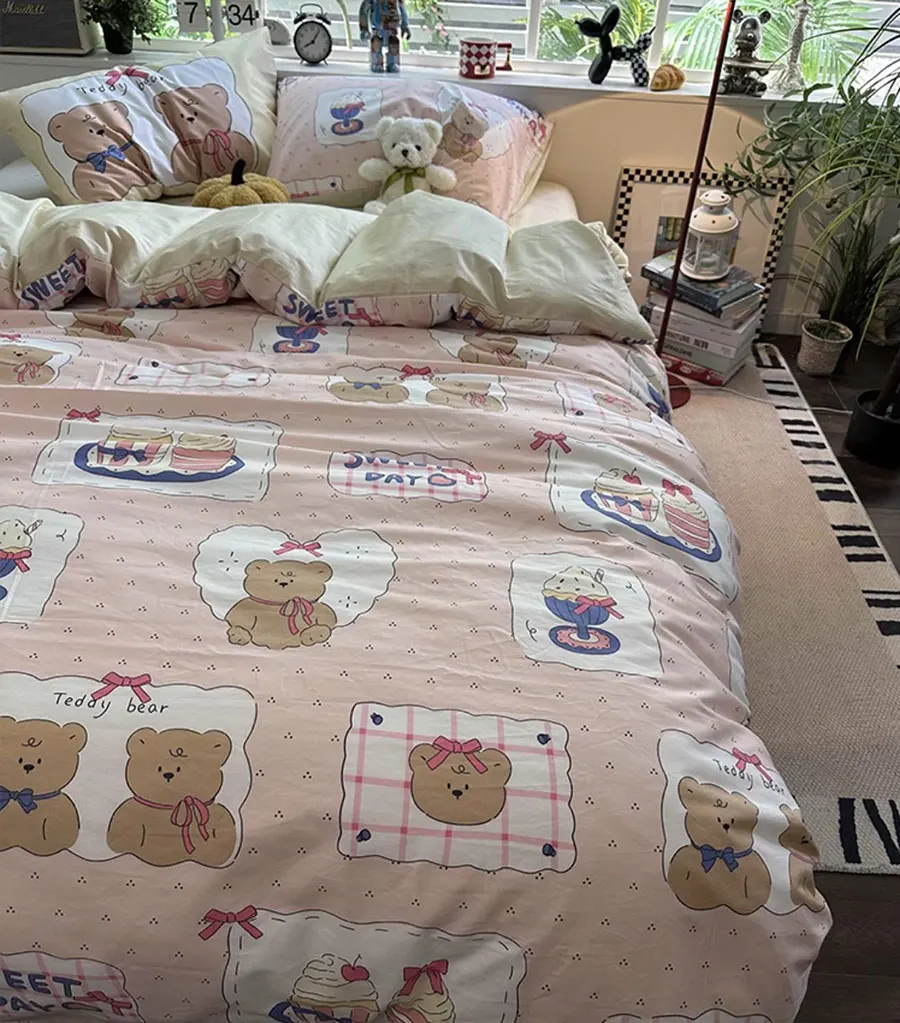 

Cute cartoon bear bedding set 1.2 1.5 1.8 kid teen,twin full queen lovely cotton home textile bed sheet pillow case quilt cover