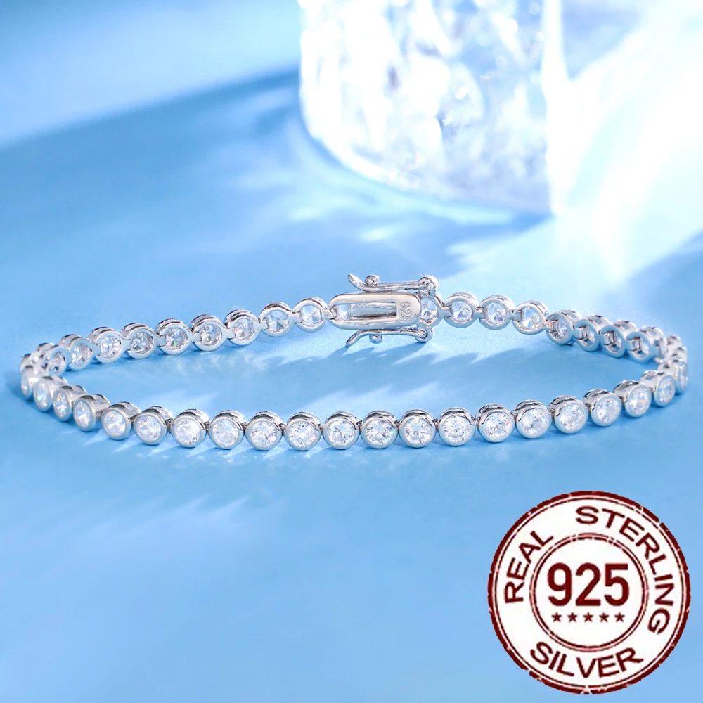 CWWZircons 925 Sterling Silver Tennis Bracelets for Women 3mm Clear White Cubic Ziconia Luxury Wedding Jewelry Accessories SB003