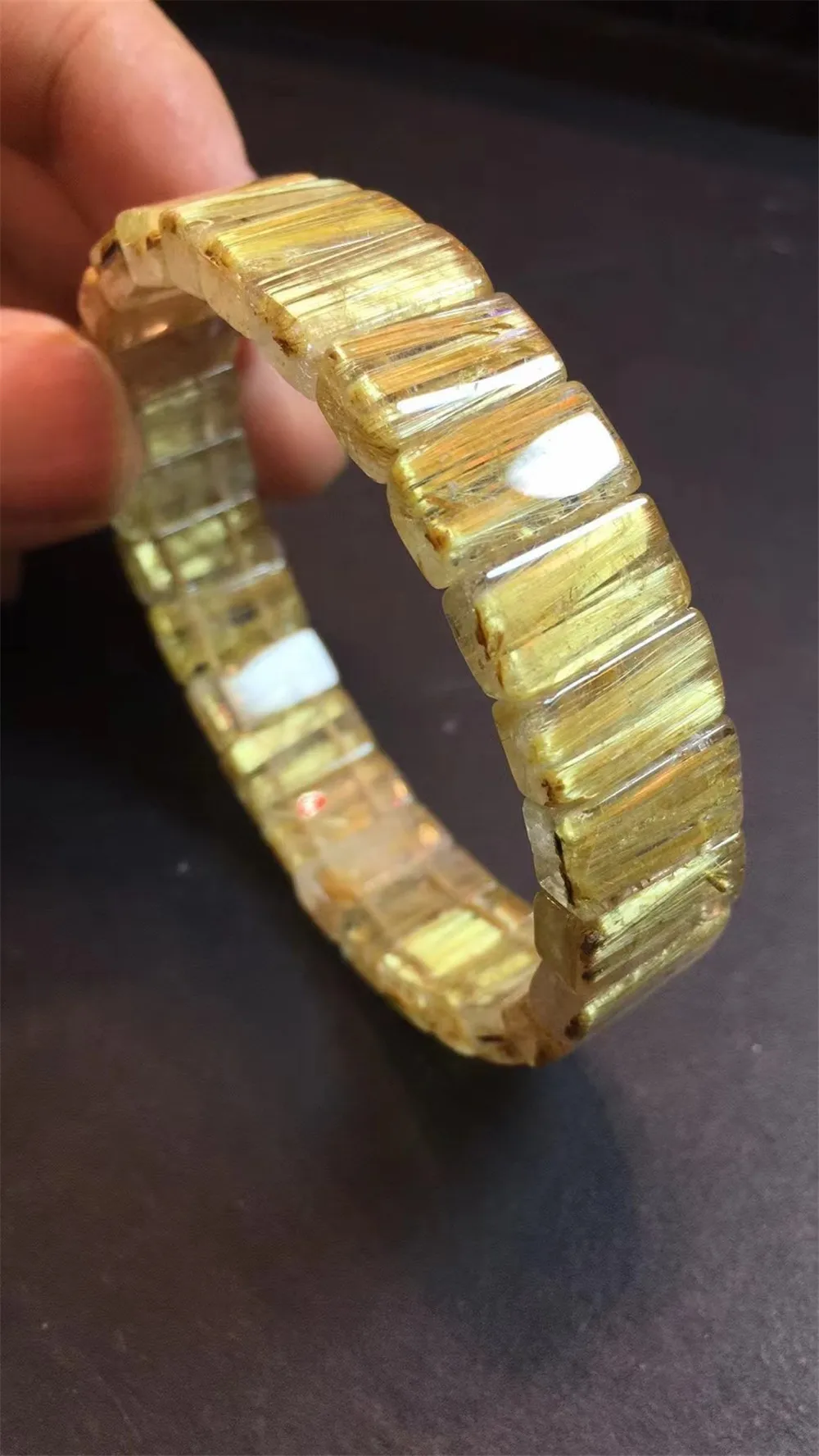 

14mm Real Natural Gold Rutilated Quartz Bracelet Bangle For Women Lady Men Healing Crystal Gift Round Beads Stone Jewelry AAAAA