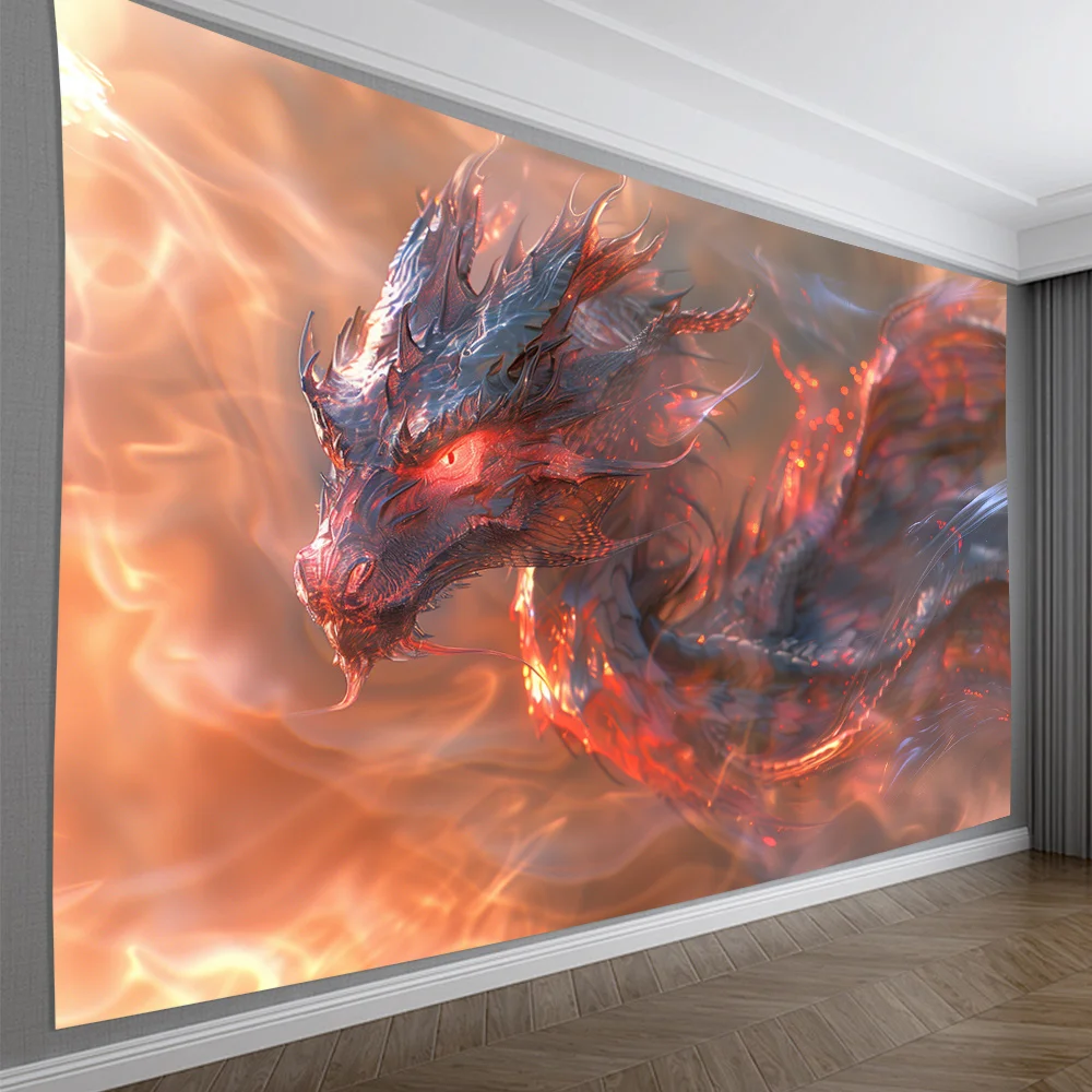 Epic Dragon Fire Tapestry Wall Mural Canvas Art Fantasy Mythic Beast Decor Large Room Hanging 180x280cm Luxury Home Decoration