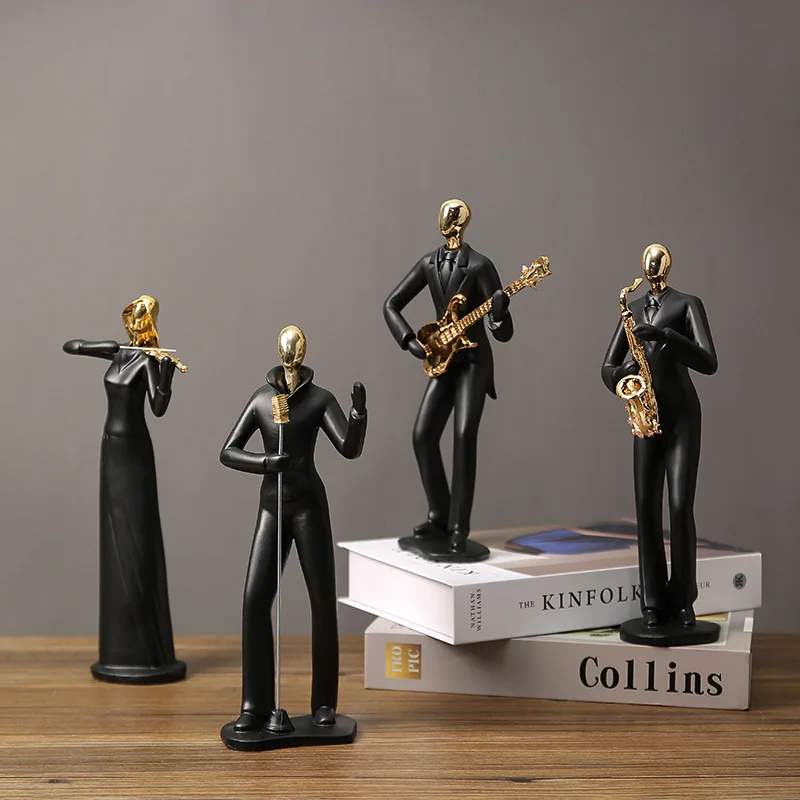 Musician Sculpture Abstract Music Dance Sculpture Figure Ornament Creative Resin Desktop Jazz Band Characters Musical Figurines