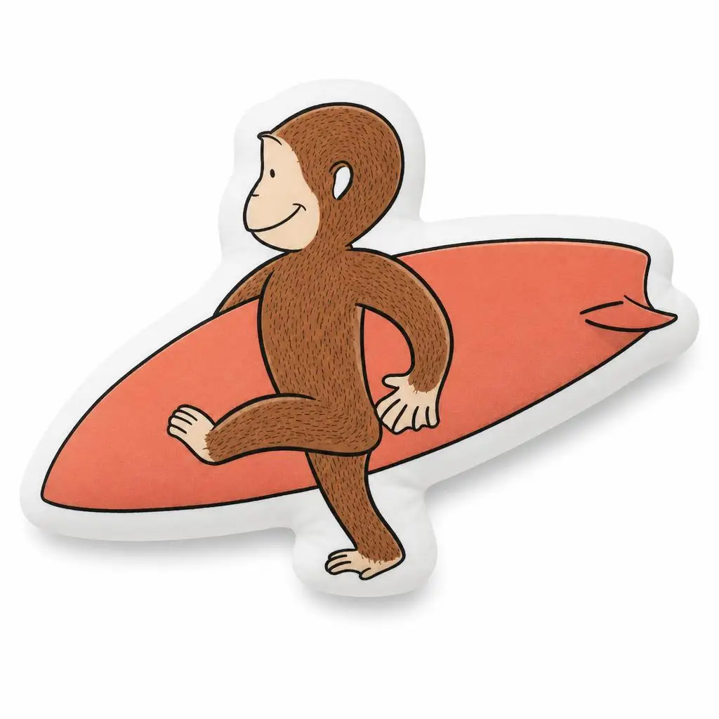 Curious George Monkey Surfing Surfer Surfboard Plush Pillow Cushion Irregular Stuffed Throw Pillow Home Decor Gift Sofa Bed