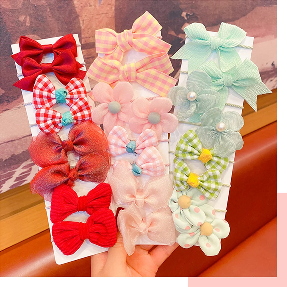 10pcs/set Flower Bowknot Elastics Hair Ties for Girl Children Cute Rubber Bands DIY Colorful Hair Bands Hair Accessories