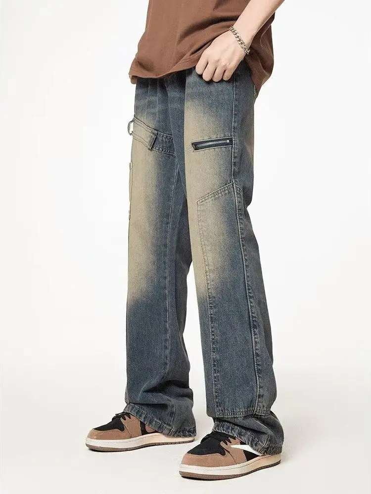 

plus Size 300 Pou American Retro Waed Jeans Men's Spring Autumn High Street Haome Loose Straight Leg Long Pants
