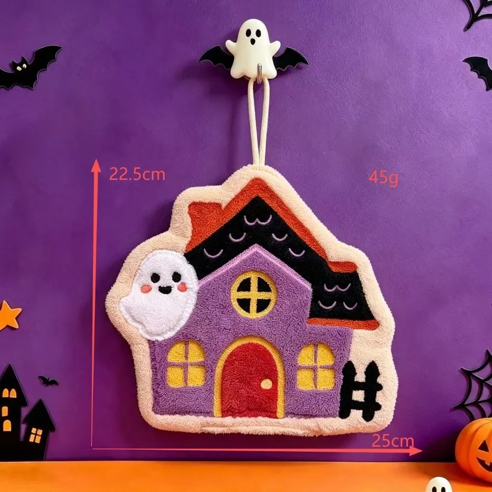 Embroidered Design Halloween Hand Towels Soft Fabric Funny Pattern Kitchen Hand Towels Hanging Loop Washable Material