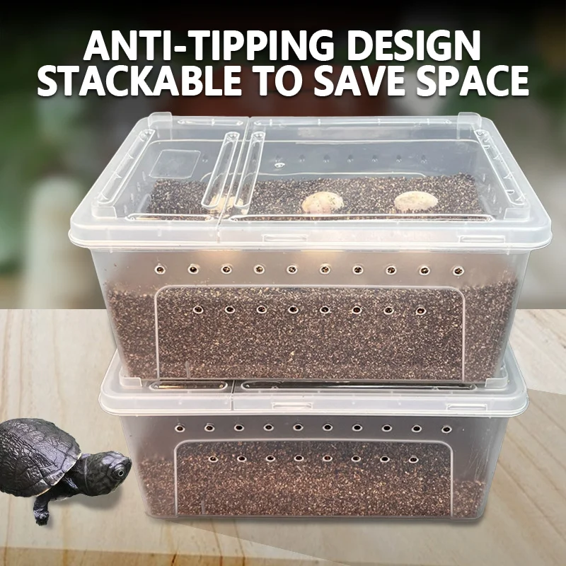 1Pc Reptile Breeding Feeding Box for Lizard Spider Turtle Containers Habitat Cage Transparent Plastic Insect Rearing Hatching