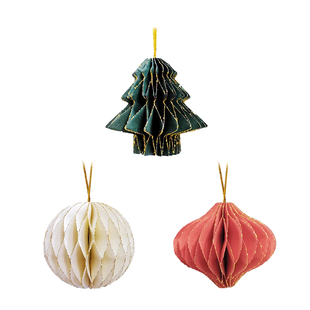 

3 Pcs Christmas Tree Hanging Decorations Paper Ornaments Festive Santa Patterns Party Favors Xmas Gifts Miniature Balls Holiday