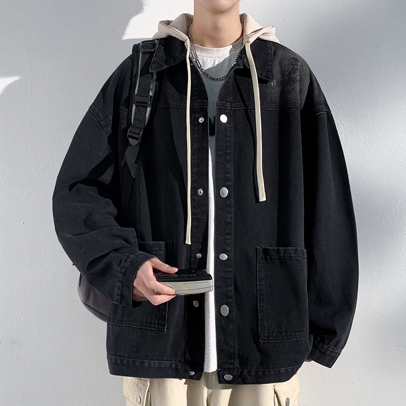 

Men's Spring New Design Sense Jacket Men's Detachable Hooded Denim Jacket Trendy Korean Men's Lapel High Quality Street Jacket