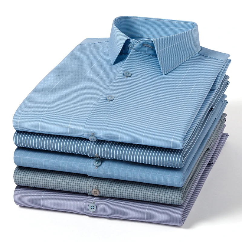 

Elastic casual long sleeve shirts for men slim fit formal plain shirt soft designer houndstooth anti-wrinkle office clothes