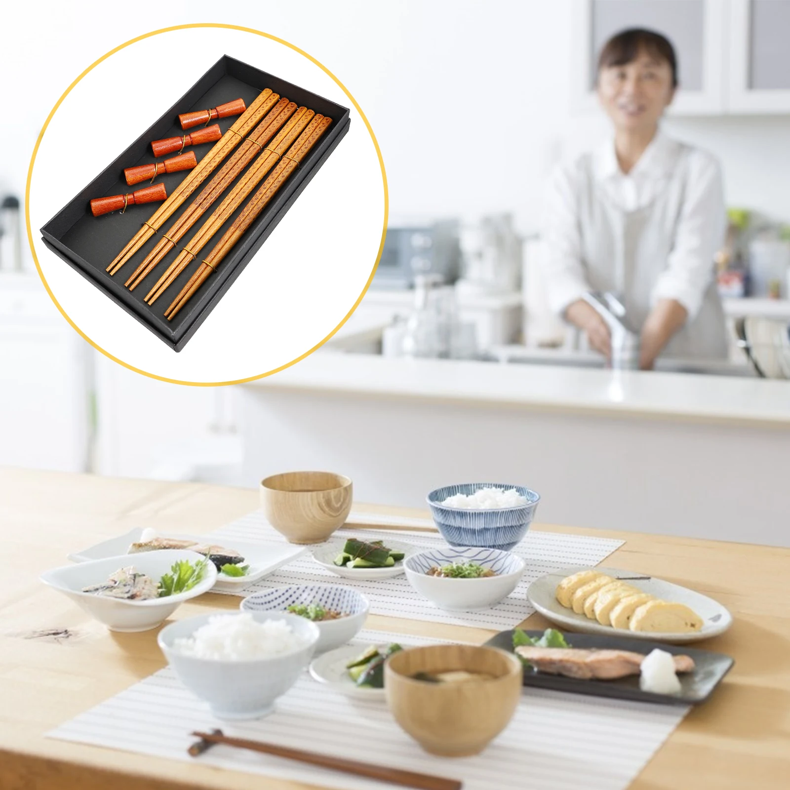 

Wooden Chopsticks Home Tableware Retro Dinner Service Delicate Chopsticks Holder Reusable Chopstick Holder Portable Travel