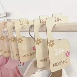 8PCS Baby Closet Dividers Wooden Baby Clothes Hangers Size Organizers Nursery Decorations for Girls Room Small Petal Shower Gift