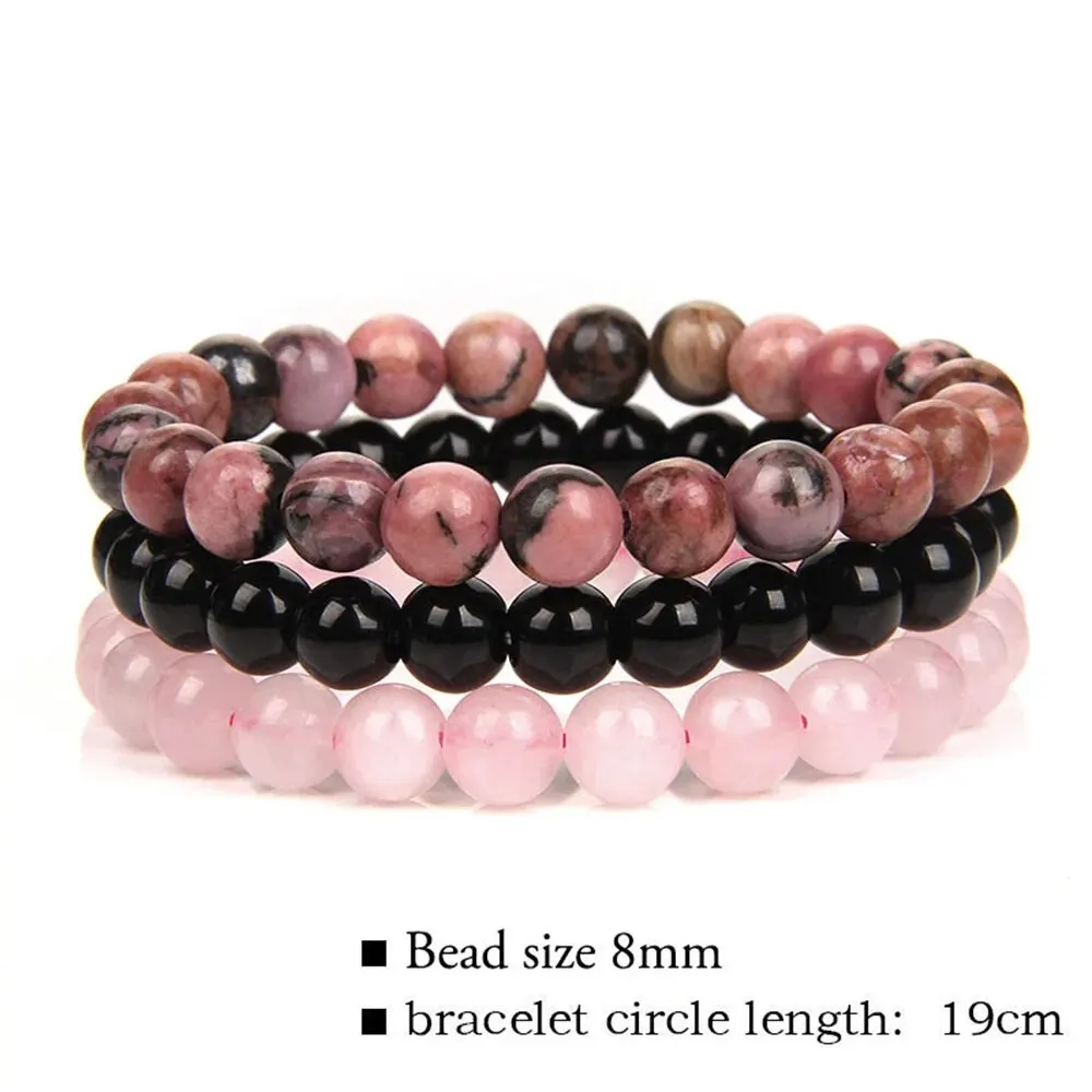 3Pcs/Set 8mm Natural Stone Bracelet Pink Zebra Jaspers Rhodonite Beads Bracelets For Women Men Jewelry Gift Healing Energy image 2