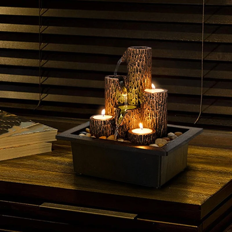 

Маленький настольный фонтан с струящейся водой, украшения, ремесленный подсвечник с проточной водой
