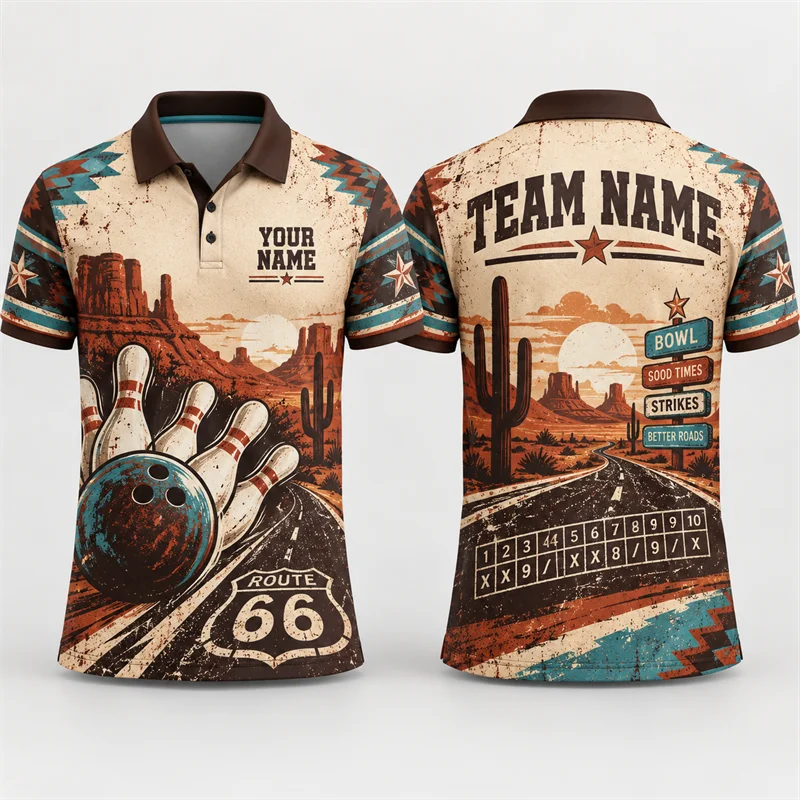 Personalized Bowling Polo Shirt Custom Name Team Name Strike Print Short Sleeve Jersey League Tournament Sports Uniform Top