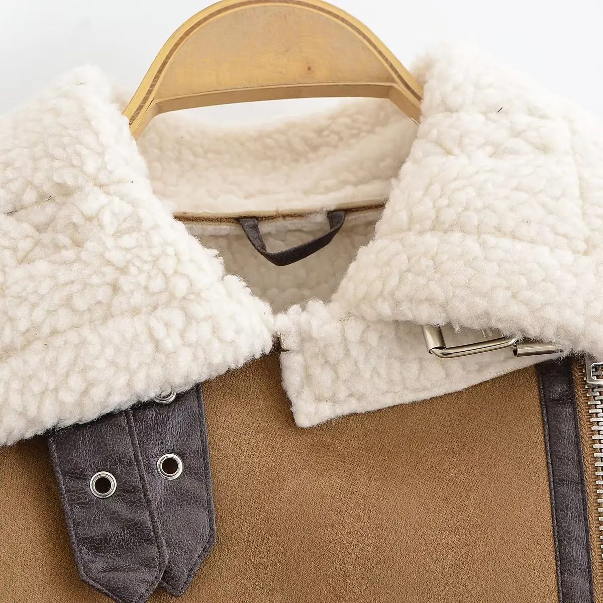 سترة دافئة أوروبية وأمريكية للخريف والشتاء بسيطة وعصرية باللون البني الحلو والرائع للدراجات النارية من الفرو القصير الكل في واحد