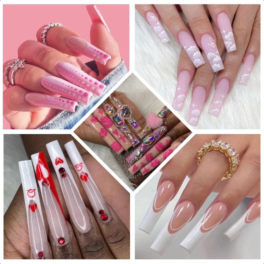 600개 무C커브 네일팁 아크릴 네일용 전문가용 XXXL 투명 네일팁 스트레이트 스퀘어 플랫팁 엑스트라 롱 아크릴 네일