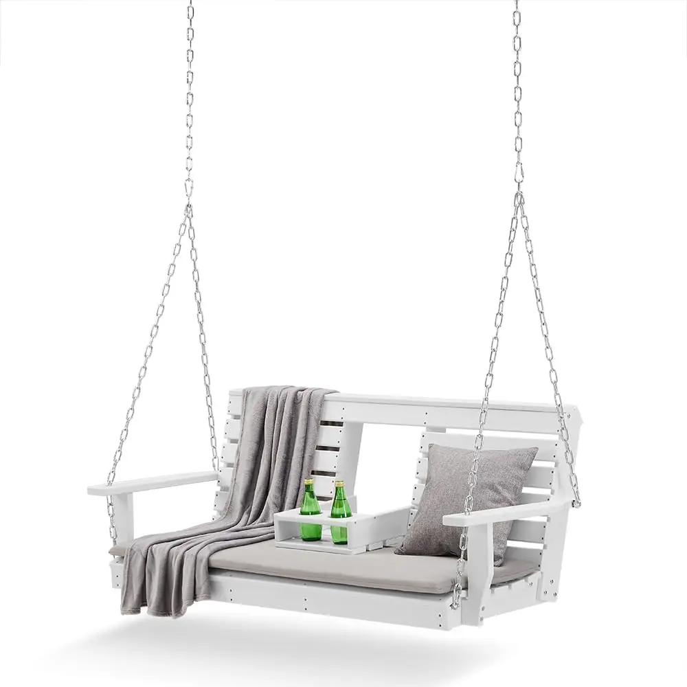 

Heavy Duty Poly Lumber HDPE Porch Swing with Mounting Kit, Accessories, Cup Holders, Sturdy Steel Chains