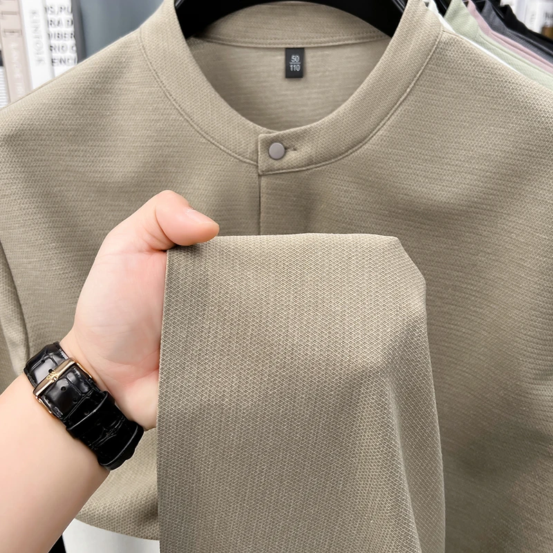 2026 New Men's Single Button Henley Neck Tee Comfortable Textured Fabric Short Sleeve For Casual And Business