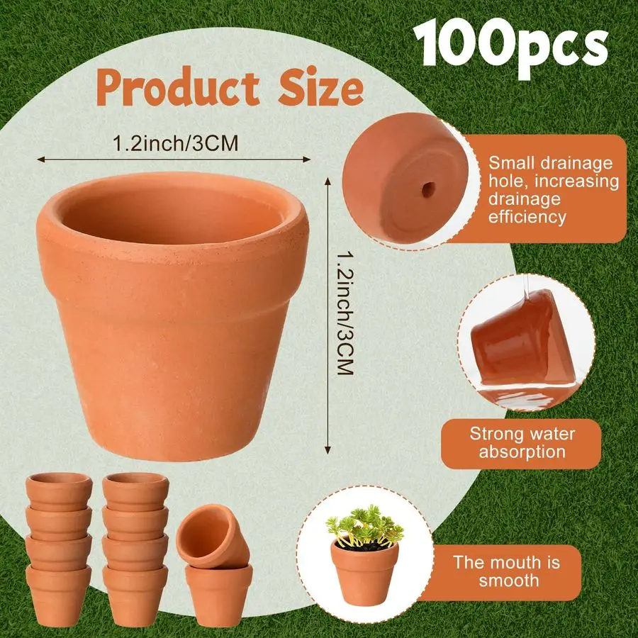 

Набор миниатюрных терракотовых горшков для цветов с дренажными отверстиями, глиняные кашпо для кактусов и суккулентов