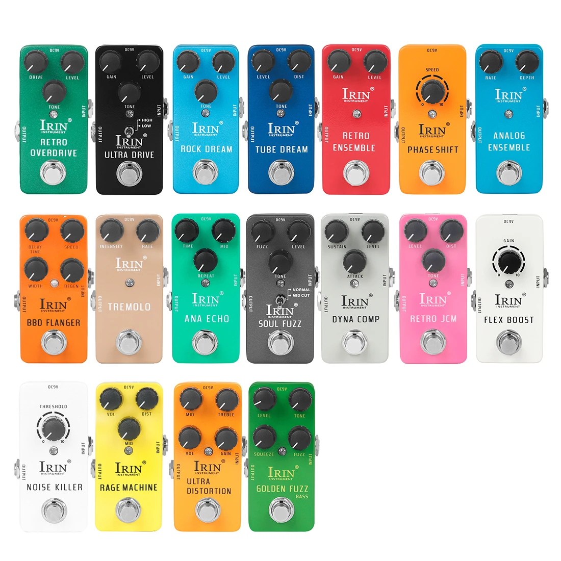 IRIN Aluminium Pedal Effect Vintage / Distortion / Phase Shift / Chorus / Classic / Vibrato / Delay / Noise Reduction Effects