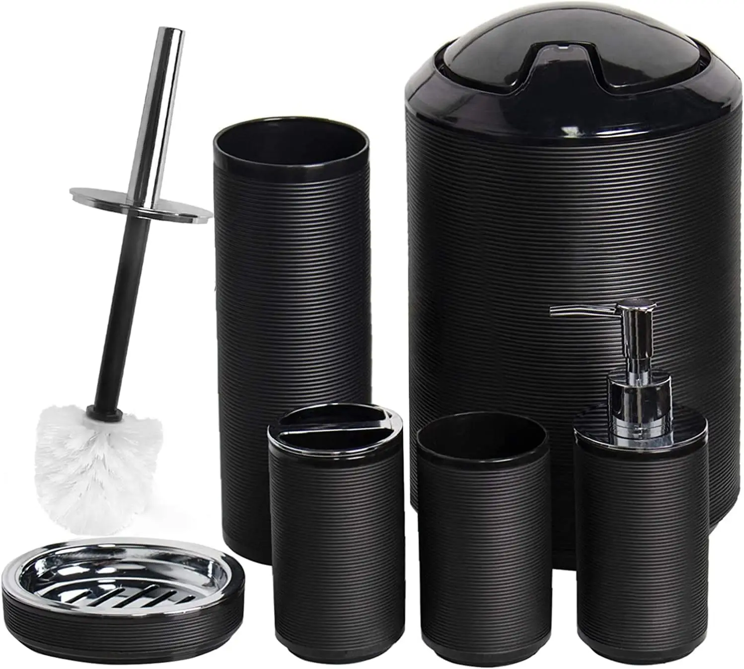 

6-Piece Bathroom Accessories Set: Soap Dispenser, Toothbrush Holder, Cup, Dish - Black Decorative Countertop Gift