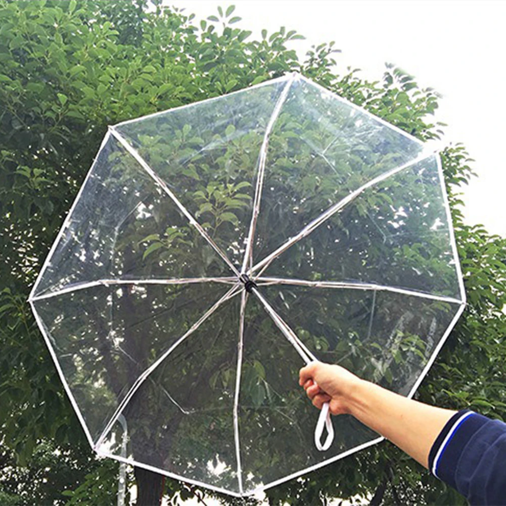 Fully Automatic Transparent Umbrella Fashion Durable Outdoor Triple Folding Rainproof Visual Clear Umbrella Outdoor Anti Wind