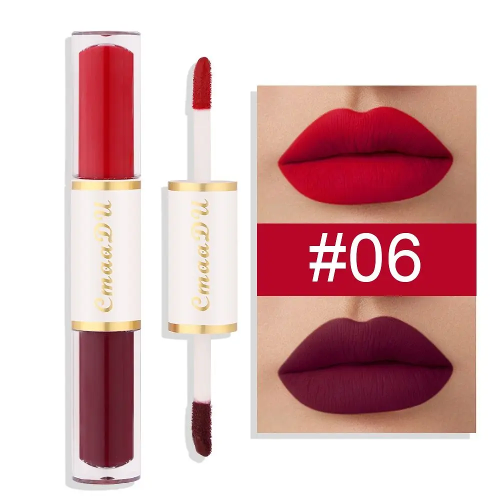 Mollige Tweekleurige Lipgloss Retro Dubbele Koppen Hydraterende Matte Lippenstift Zijdeachtig Langdurig Lip Glazuur Meisje