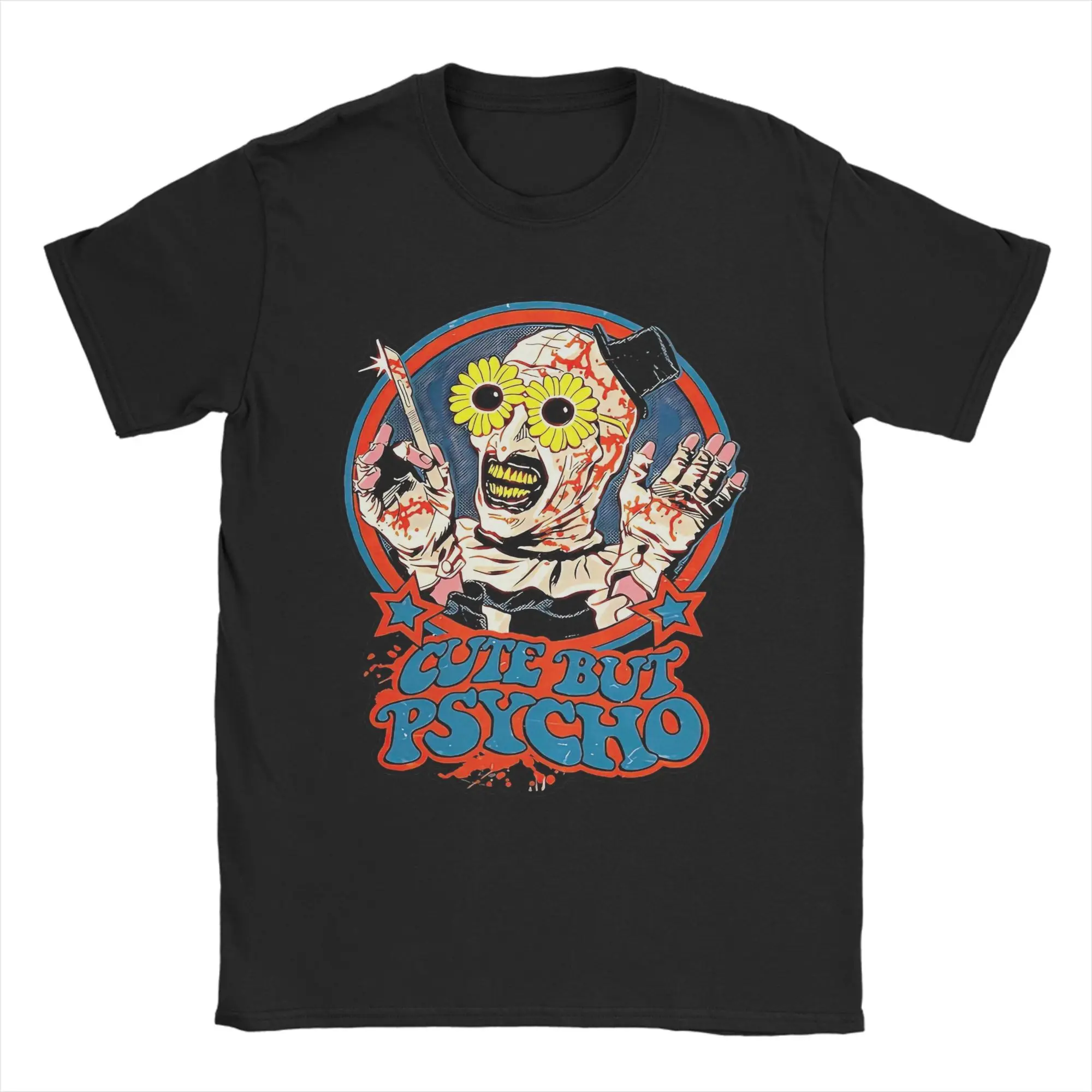 Men's Cute but Psycho Terrifier T Shirt  Pure Cotton Tops Funny Short Sleeve Crew Neck Tee Shirt Plus Size T-Shirts