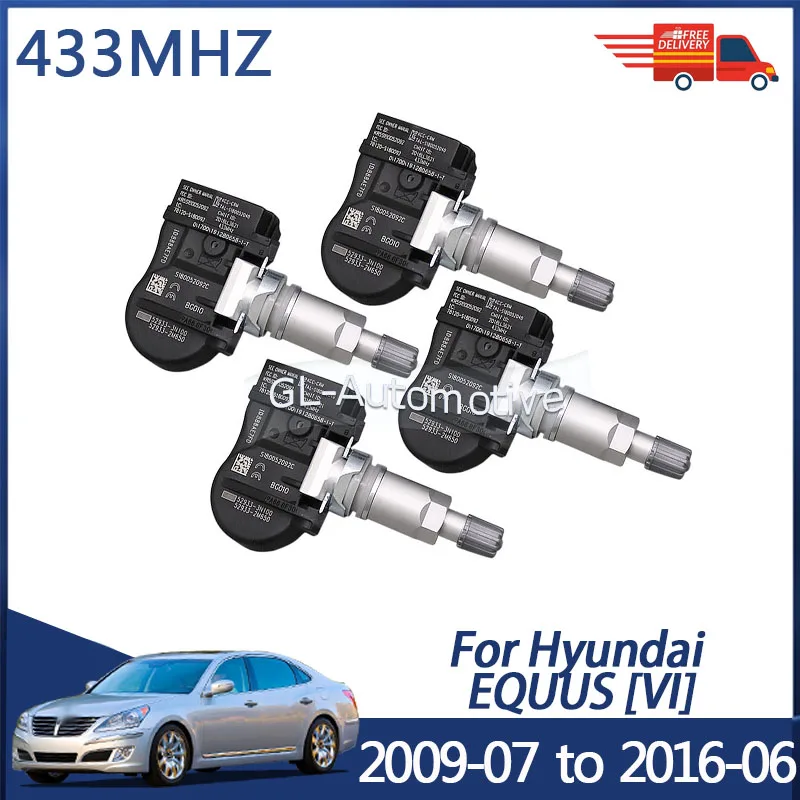 4PCS 433MHZ TPMS Sensor Reifendruck Überwachung Sensor Für Hyundai Equus [VI] 2009-07 bis 2016-06 52933-3N100 52933-2M650