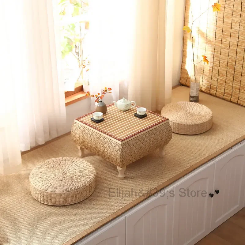 Japanese Rattan Tatami Table Balcony Bay Window Small End Table Low Table Coffee Table Bedroom Floor Square Table Futon Cushion