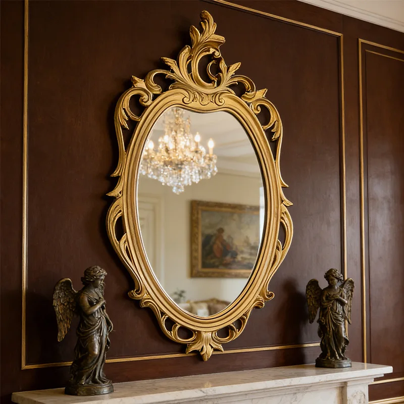 New French retro bathroom wall makeup mirror porch fireplace decorative bathroom washstand high definition