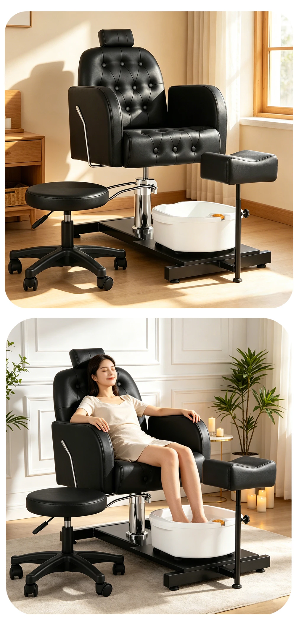 Nagelstudio Fußmassage-Stuhl, 360° ° Drehbarer Fußpflege-Stuhl mit Fußbadewanne, Gewerbliche Möbel – Detail 6
