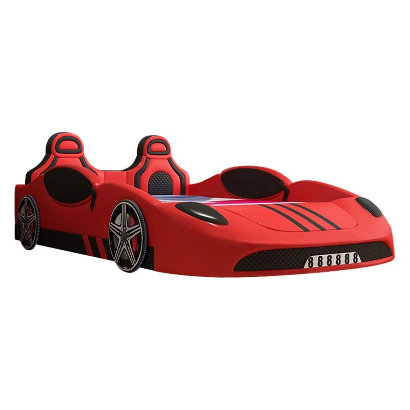 Boy sports car leather bed multifunctional children's bed 1.5 meters single solid wood cartoon bed with guardrail